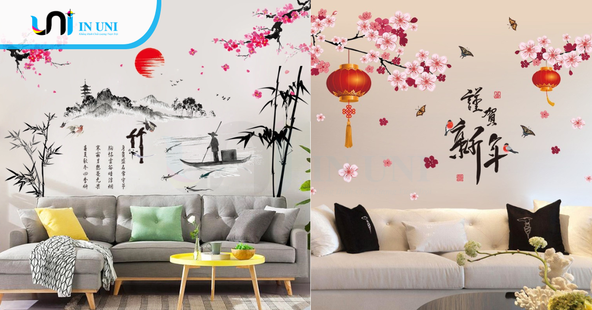 decal dán tường phòng khách phong cảnh hữu tình